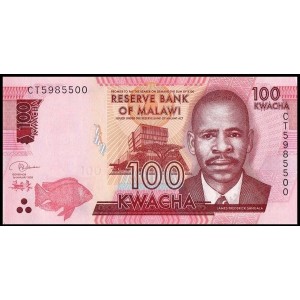 Malavi 100 Kwacha 2020 P#65e ÇİL/UNC Kağıt Para