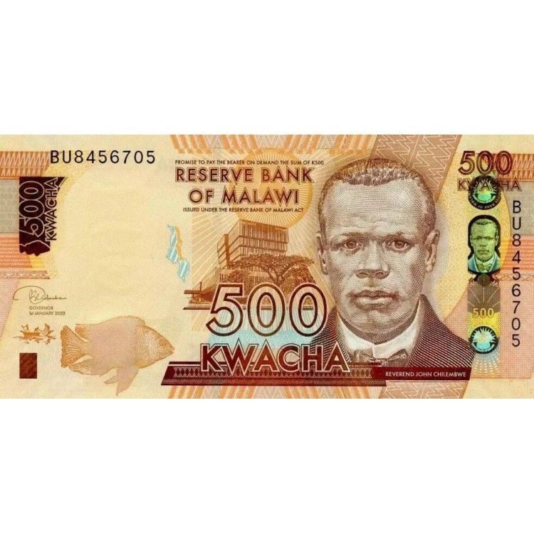 Malavi 500 Kwacha 2020 P#66c ÇİL/UNC kağıt para
