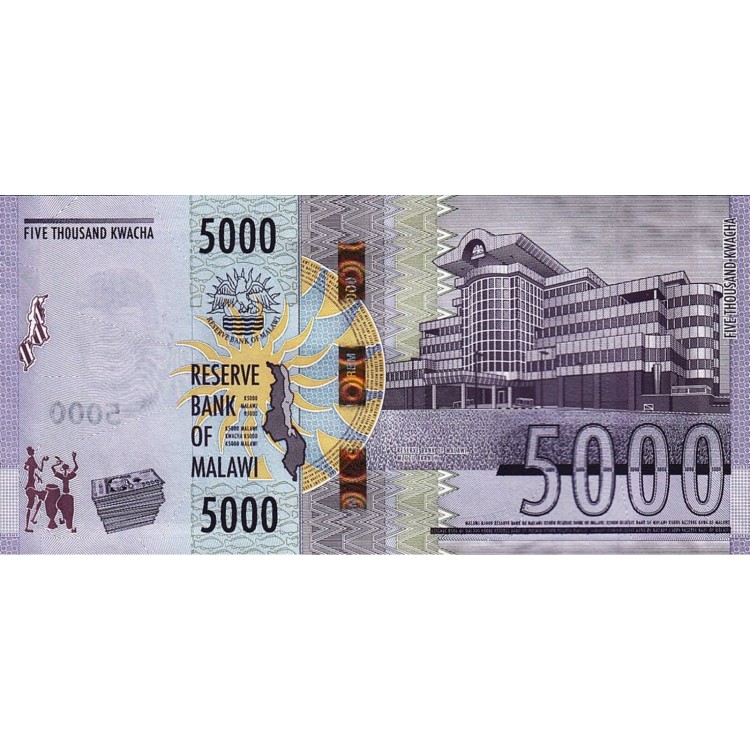 Malavi 5000 Kwacha 2024 P#71d ÇİL/UNC kağıt para