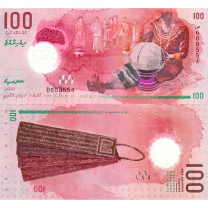 Maldivler 100 Rufiyaa 2018 P#29b ÇİL/UNC Polimer Kağıt Para