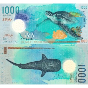 Maldivler 1000 Rufiyaa 2015 P#31 ÇİL/UNC Polimer Kağıt Para