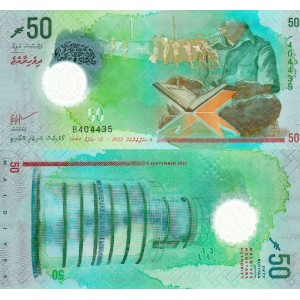 Maldivler 50 Rufiyaa 2022 P#35 ÇİL/UNC Polimer Kağıt Para