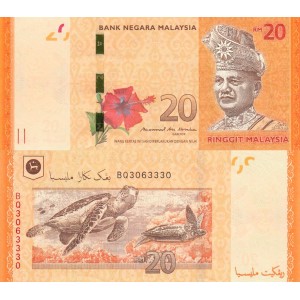 Malezya 20 Ringgit 2016 P#54b ÇİL/UNC Kağıt Para