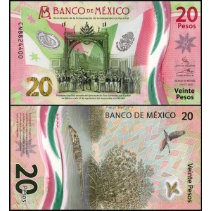 MEKSİKA 20 PESO 2022 HATIRA POLYMER, P#132g1, ÇİL, ESKİ YABANCI KAĞIT PARA