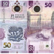 MEKSİKA 50 PESO 2024 POLYMER 100. YIL HATIRA, P#138(5), ÇİL, ESKİ YABANCI KAĞIT PARA