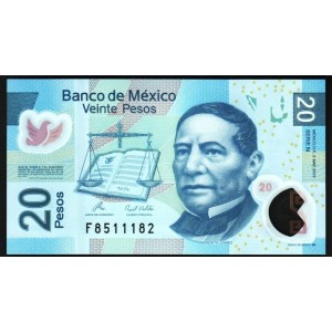 MEKSİKA 20 PESO 2010 POLYMER, P#122, ÇİL, ESKİ YABANCI KAĞIT PARA