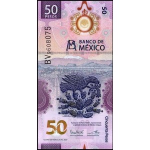 MEKSİKA 50 PESO 2023 POLYMER, P#133e1, ÇİL, ESKİ YABANCI KAĞIT PARA