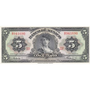 MEKSİKA 5 PESO 1963, P#60h, ÇİL, ESKİ YABANCI KAĞIT PARA