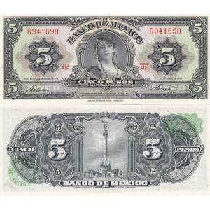 MEKSİKA 5 PESO 1963, P#60h, ÇİL, ESKİ YABANCI KAĞIT PARA