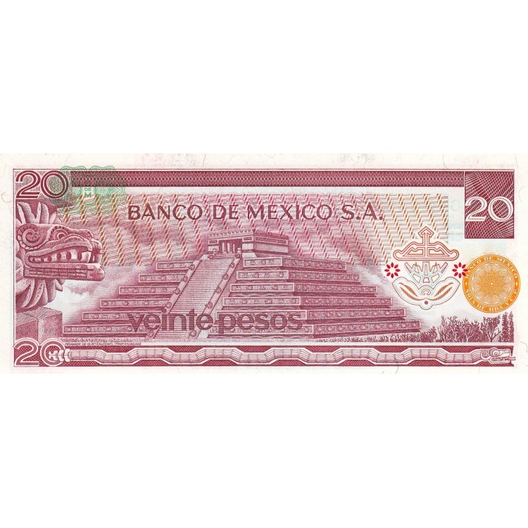 Mexico 20 Pesos 1976 P#64(1) ÇİL UNC kağıt banknot
