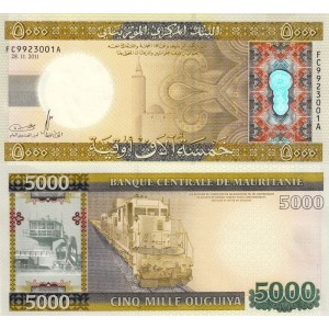 Moritanya 5000 Ouguiya 2011 P#21 ÇİL/UNC Polimer Kağıt Para