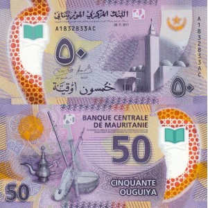 Moritanya 50 Ouguiya 2017 P#22 ÇİL/UNC Polimer Kağıt Para