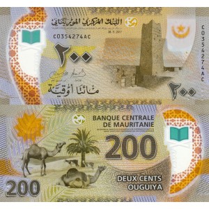 Moritanya 200 Ouguiya 2017 P#24 ÇİL/UNC Polimer Kağıt Para