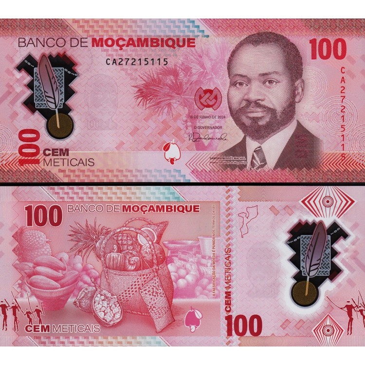 MOZAMBİK 100 METICAIS 2024 POLYMER, P#157, ÇİL, ESKİ YABANCI KAĞIT PARA