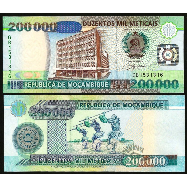 MOZAMBİK 200000 METICAIS 2003, P#141, ÇİL, ESKİ YABANCI KAĞIT PARA