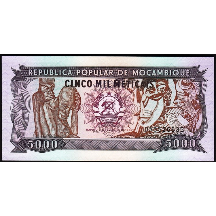MOZAMBİK 5000 METICAIS 1989, P#133b, ÇİL, ESKİ YABANCI KAĞIT PARA