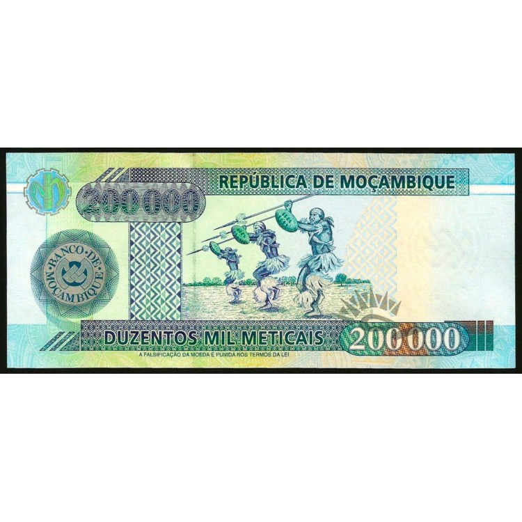 MOZAMBİK 200000 METICAIS 2003, P#141, ÇİL, ESKİ YABANCI KAĞIT PARA
