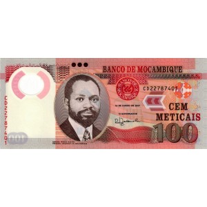 MOZAMBİK 100 METICAIS 2017 POLYMER, P#151b, ÇİL, ESKİ YABANCI KAĞIT PARA