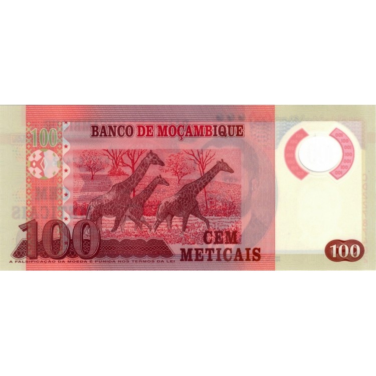 MOZAMBİK 100 METICAIS 2017 POLYMER, P#151b, ÇİL, ESKİ YABANCI KAĞIT PARA