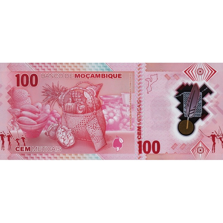 MOZAMBİK 100 METICAIS 2024 POLYMER, P#157, ÇİL, ESKİ YABANCI KAĞIT PARA