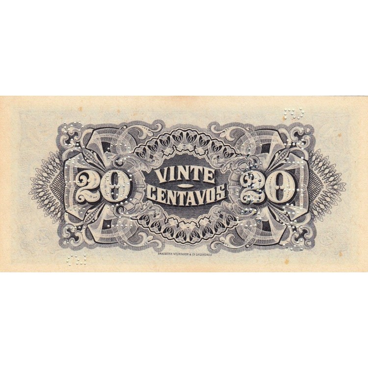 Mozambik 20 Centavos 1933 P#R29 ÇİL UNC kağıt para