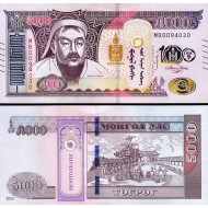 MOĞOLİSTAN 5000 TUĞRİK 2024, 100.YIL HATIRA, CENGİZ HAN PORTRELİ, P#80, ÇİL, ESKİ YABANCI KAĞIT PARA