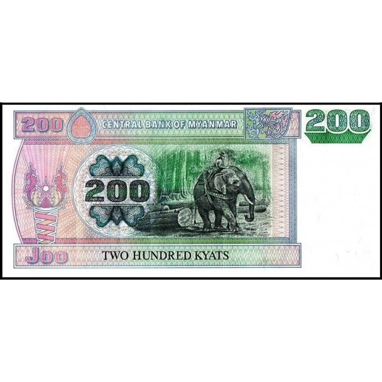 MYANMAR 200 KYAT 2004, P#78, ÇİL, ESKİ YABANCI KAĞIT PARA