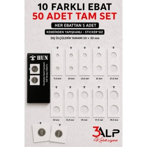 Madeni Para Karton Kapama 10 Farklı Ebat Tam Set, Kendinden Yapışkanlı - Sticker'sız (50 ADET)
