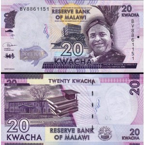 Malavi 20 Kwacha 2020 P#63f ÇİL/UNC Kağıt Para