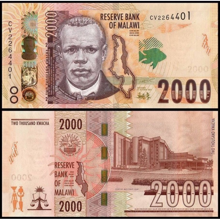 Malavi 2000 Kwacha 2021 P#70a ÇİL/UNC kağıt para