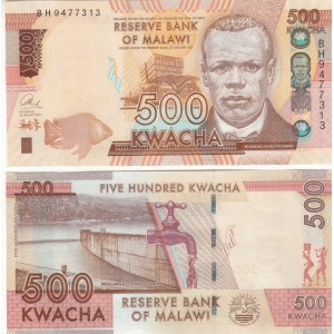 Malavi 500 Kwacha 2017 P#66b ÇİL/UNC Kağıt Para
