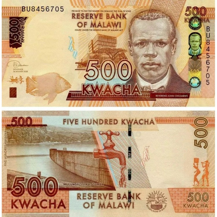 Malavi 500 Kwacha 2020 P#66c ÇİL/UNC kağıt para