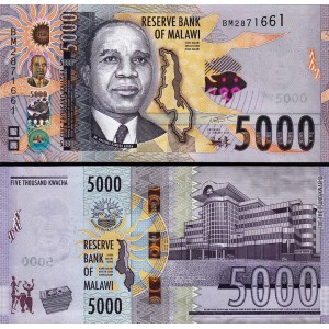 Malavi 5000 Kwacha 2024 P#71d ÇİL/UNC Kağıt Para
