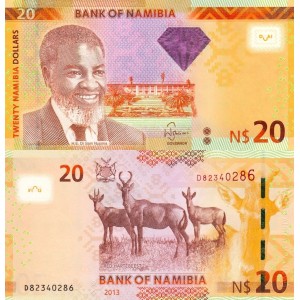 Namibia 20 Dollar 2013 P#12b ÇİL/UNC Kağıt Para