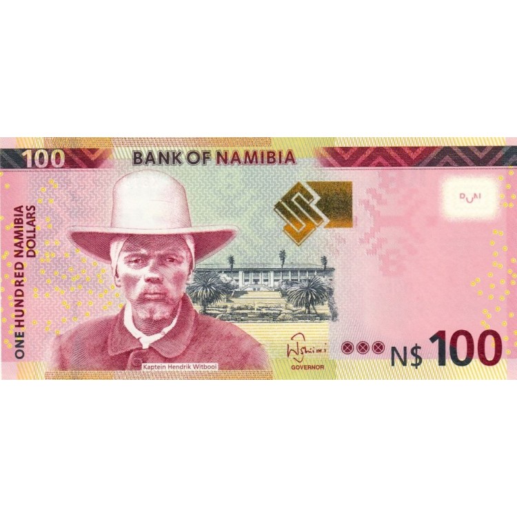 Namibia 100 Dollar 2018 P#14b ÇİL/UNC Kağıt Para ön ve arka yüz banknot görseli