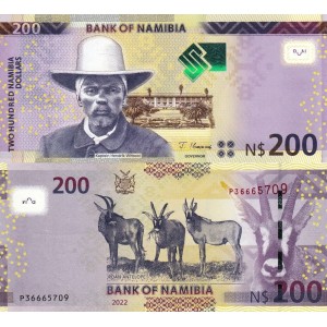 Namibia 200 Dollar 2022 P#15d ÇİL/UNC Kağıt Para