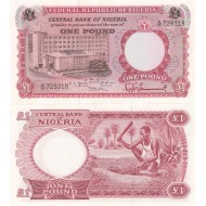 Nijerya 1 Pound 1965 P#8 ÇİL/UNC Kağıt Para