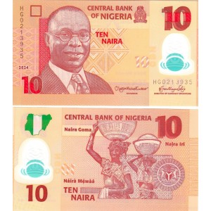 Nijerya 10 Naira 2024 P#39 ÇİL/UNC Polimer Banknot