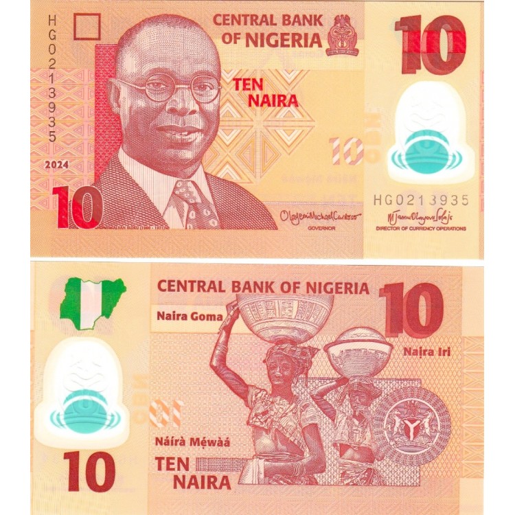 Nijerya 10 Naira 2024 P#39 ÇİL UNC polimer banknot
