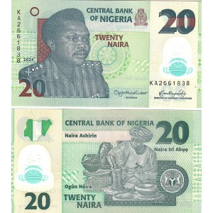Nijerya 20 Naira 2024 P#34 ÇİL/UNC Polimer Banknot