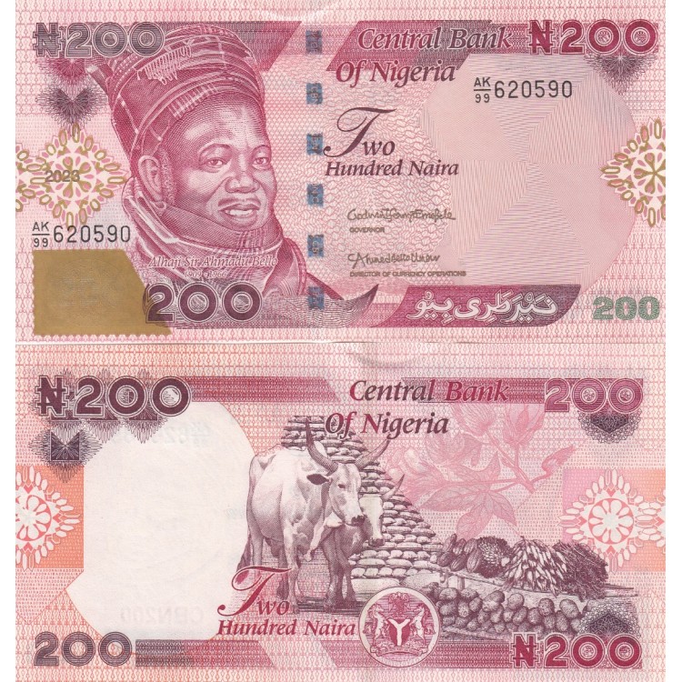 Nijerya 200 Naira 2023 birinci çeşit P#47 ÇİL UNC kağıt para