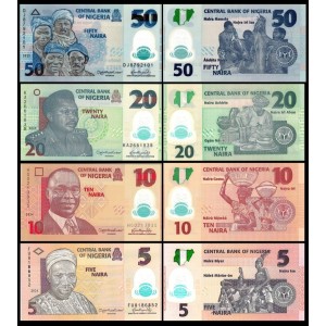 Nijerya 5-10-20-50 Naira 2024-2025 4'lü Polimer Banknot Seti ÇİL/UNC
