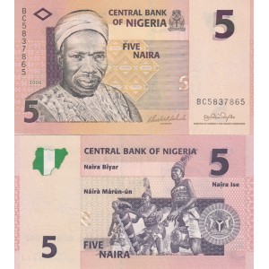 Nijerya 5 Naira 2006(2) P#32a.2 ÇİL/UNC Kağıt Para