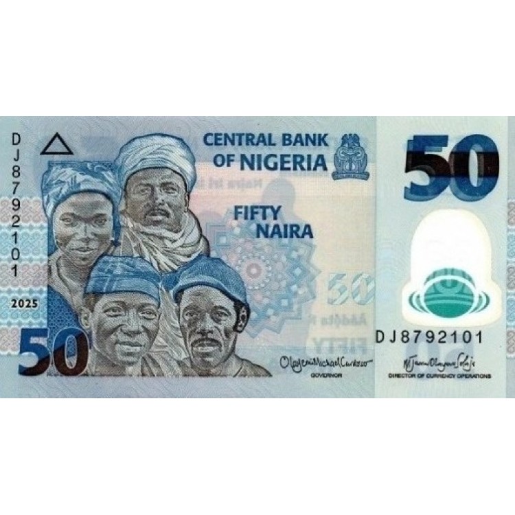 Nijerya 50 Naira 2025 P#40 ÇİL/UNC polimer banknot