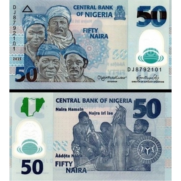 Nijerya 50 Naira 2025 P#40 ÇİL/UNC polimer banknot