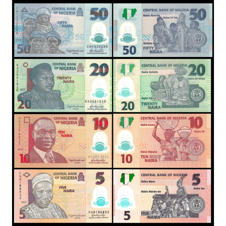 NİJERYA 5-10-20-50 NAİRA 2024 POLYMER 4 LÜ SET, ÇİL, ESKİ YABANCI KAĞIT PARA NİJERYA 5-10-20-50 NAİRA 2024 POLYMER 4 LÜ SET, ÇİL, ESKİ YABANCI KAĞIT PARA