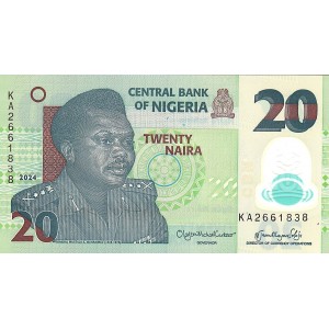NİJERYA 20 NAİRA 2024 POLYMER, P#34, ÇİL, ESKİ YABANCI KAĞIT PARA