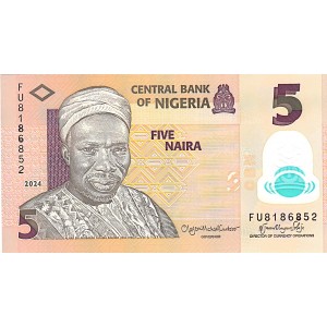 NİJERYA 5 NAİRA 2024 POLYMER, P#38, ÇİL, ESKİ YABANCI KAĞIT PARA