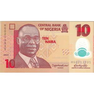 NİJERYA 10 NAİRA 2024 POLYMER, P#39, ÇİL, ESKİ YABANCI KAĞIT PARA