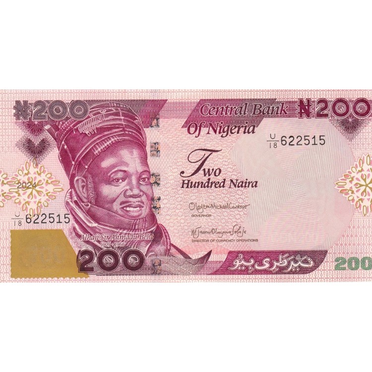 Nijerya 200 Naira 2024 (2) P#47c.2 ÇİL/UNC kağıt para